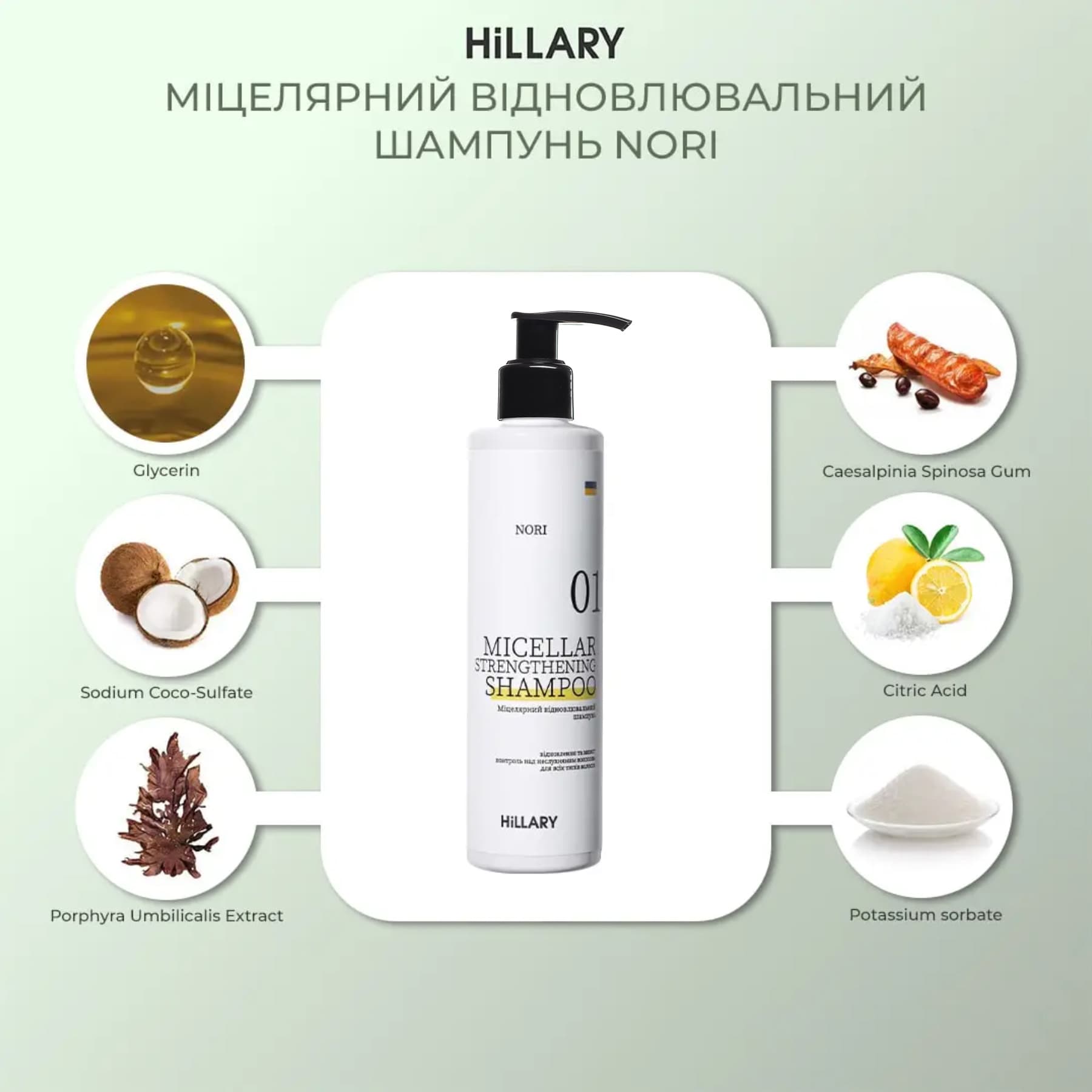 Міцелярний відновлювальний шампунь Norі Hillary Nori Micellar Strengthening Shampoo, 500 мл thumbnail