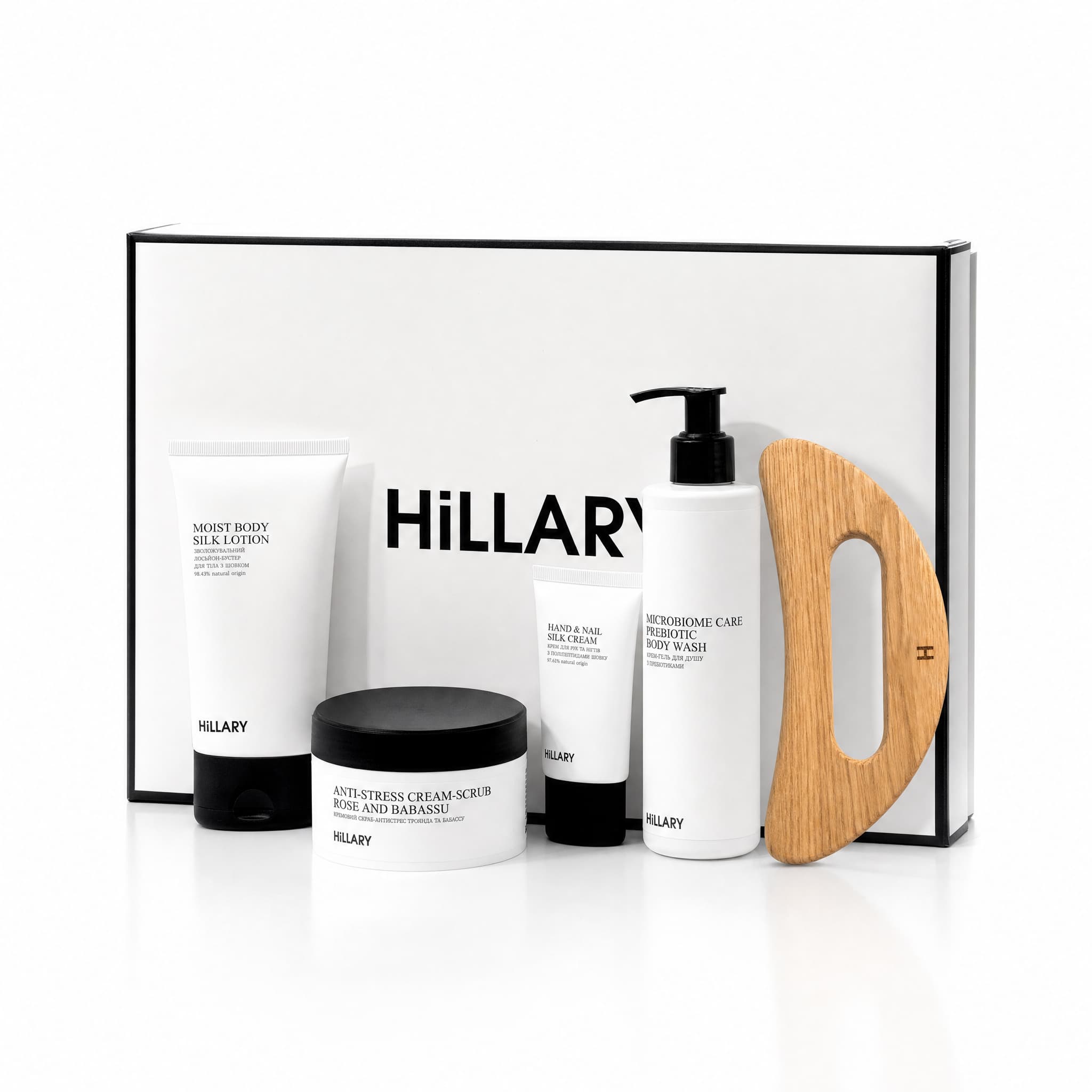 Набір шовкового догляду за тілом з дерев'яним шкребком Hillary Perfect Silk Body Care + Gua Sha